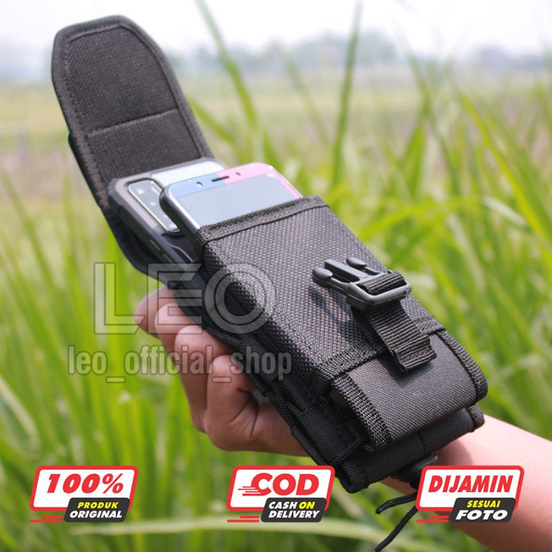 Tempat Sarung Hp Pinggang Kanvas Tas Dompet Handpone Pinggang Doble Slot 6,8inch Sarung Handphone Tas Dompet Pouch hp Hitam Pria Tactical