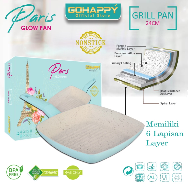 PARIS GRILL PAN TOSCA Alat panggang square serbaguna / Panci glowpan smokeless 24cm barbeque cantik GHP15 GOHAPPY