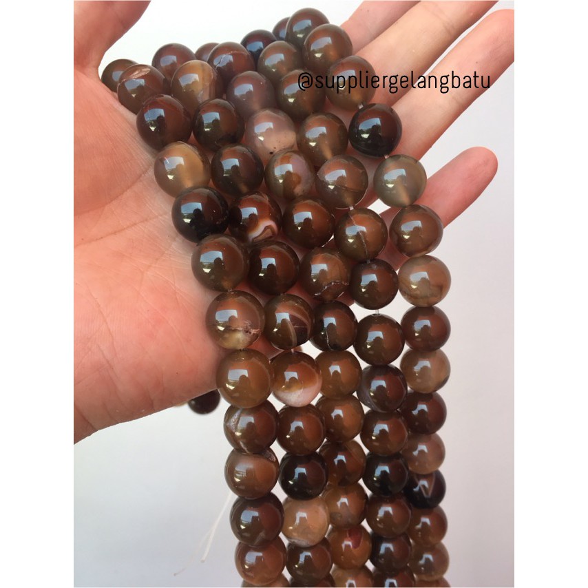 bahan manau 14mm coklat putih onyx bahan carnelian gelang kalung brown necklackle pendant jewelry