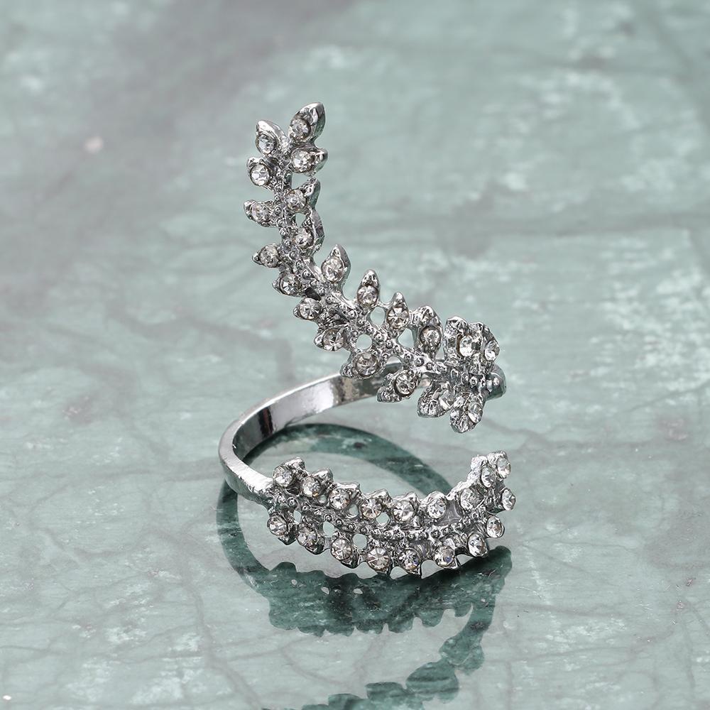 Solighter Cincin Daun Kreatif Cubic Mewah Zircon Silver