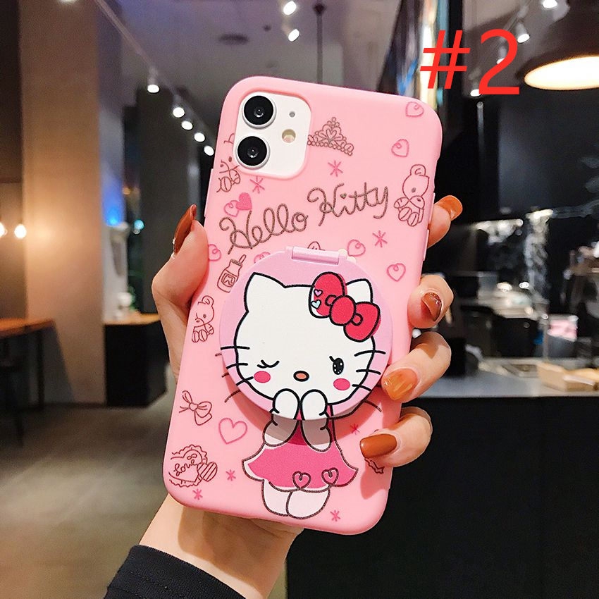 Soft Case VIVO Y11 Y12 Y12i Y15 Y17 Y55 Y55S Y55L Y20 Y20i Y20S Y12S Y71 Y83 V9 Y91C Y93 Y95 V15 V20 Z1 Pro S1 Casing Hello Kitty Mirror Holder Pink Color Cover OPPO A15 A93 Reno4 F