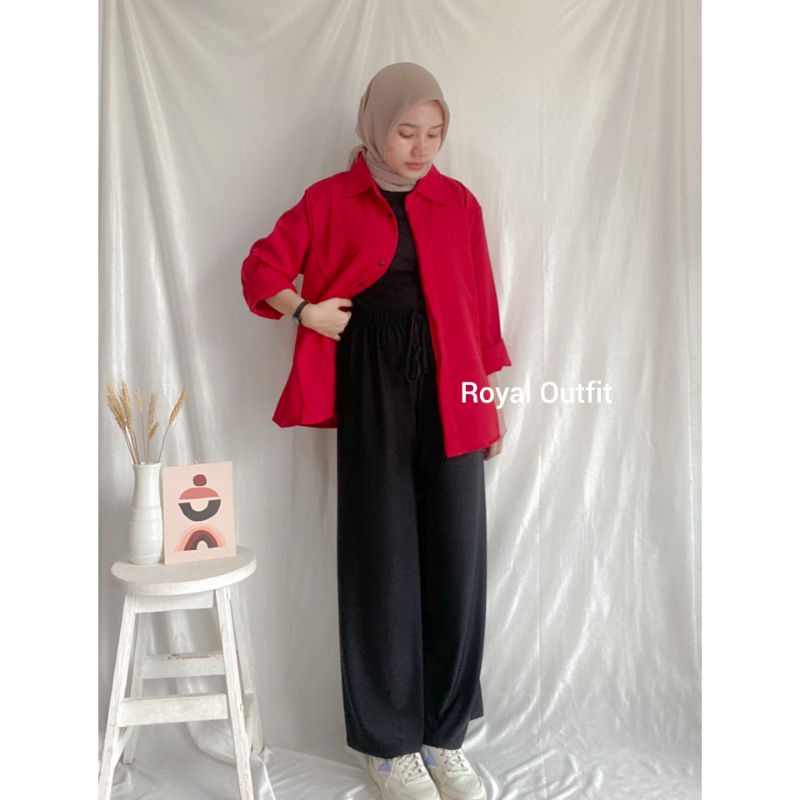 Kemeja Wanita Kimi Import Bahan Moscrepe Import Lembut dan Stretch Termurah Premium By Royaloutfit-Merah Cabe