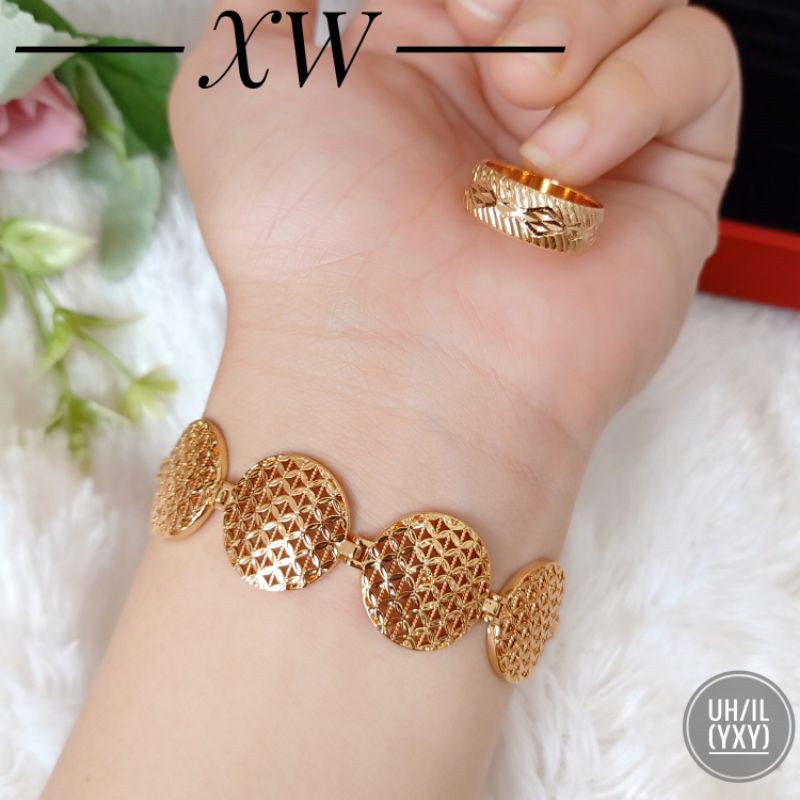 Perhiasan Set Gelang Cincin Gold Yaxiya XW24042101
