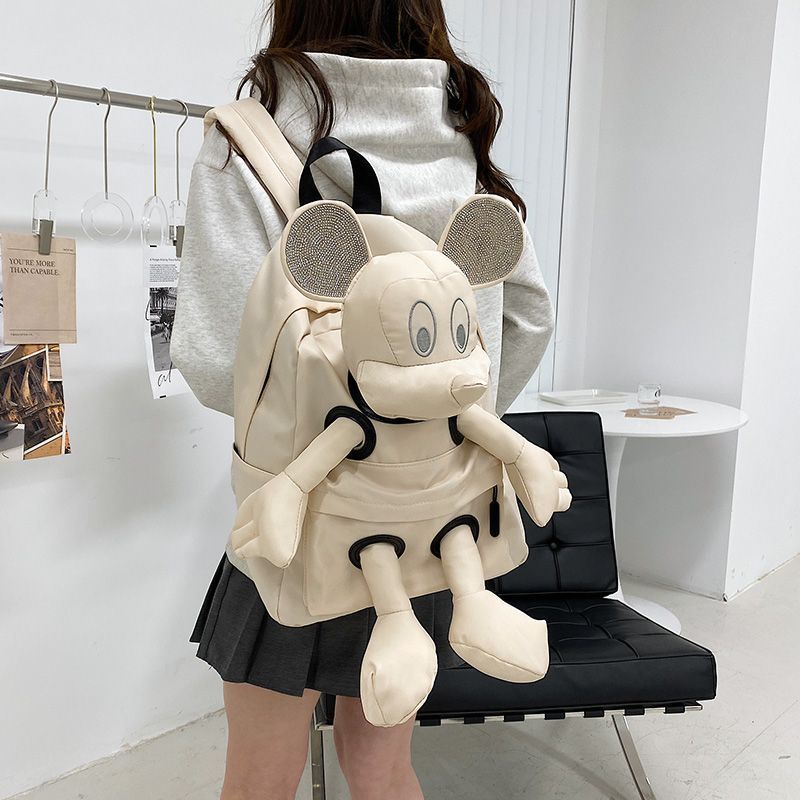 Sera 2022 Baru Versi Korea Mickey Doll Ransel Wanita Kasual Kapasitas Besar Perjalanan Nilon Kain Niche Tas Sekolah Siswa