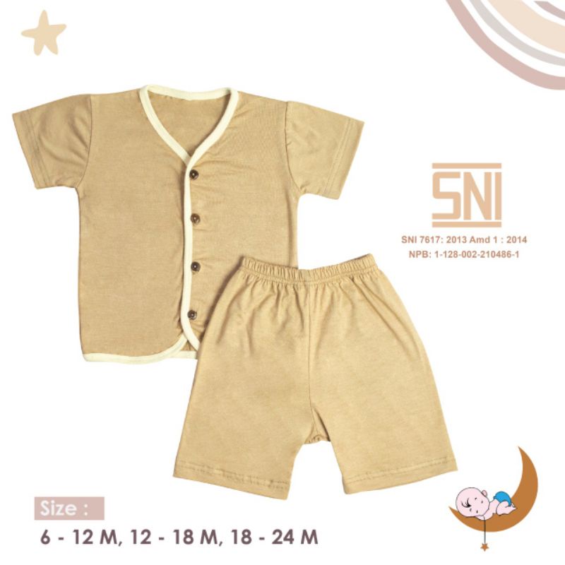 SNI Stelan Pendek Kancing Moons Polos Stelan Bayi Baju Lahir Stelan Bayi