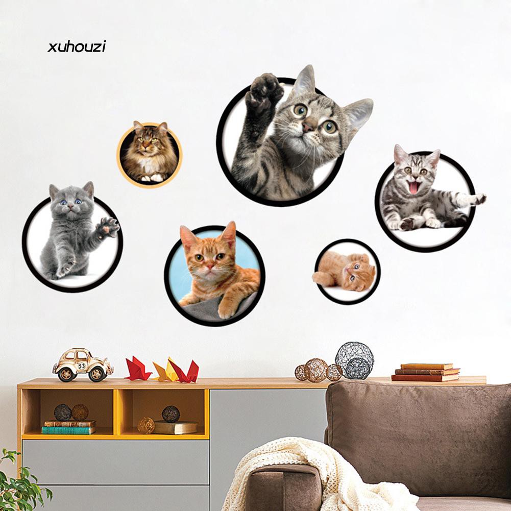 Xhz 5pcs Lembar Stiker Dinding Motif Kucing 3d Untuk Dekorasi