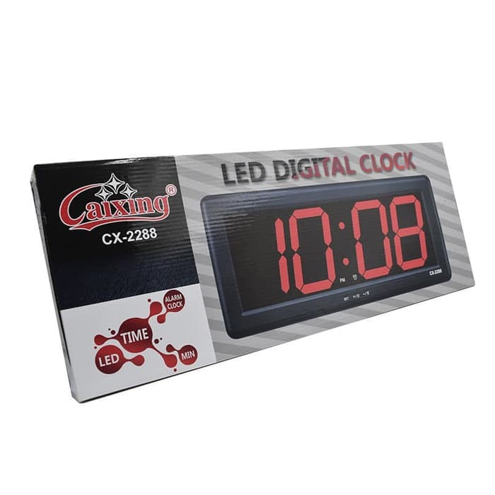 Jam Dinding LED Digital Suhu Temperatur Besar Meja LED Clock CX-2288 Merah CX2288