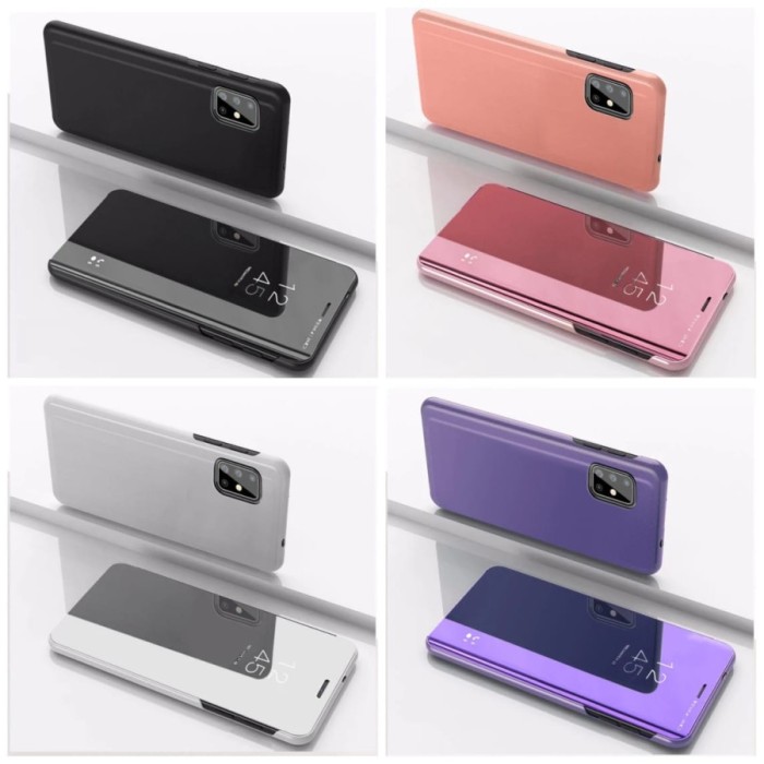 Original Slim Presisi Case FLIP  MIRROR CLEAR VIEW STANDING  OPPO RENO 4 RENO 4F Cover Casing Protec