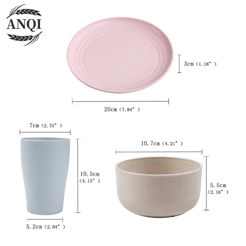 ANQI 1888 Gelas Gandum Kokoh / Mangkok Piring Peralatan Makan / Mangkok Wheat Straw Bowl dan Piring