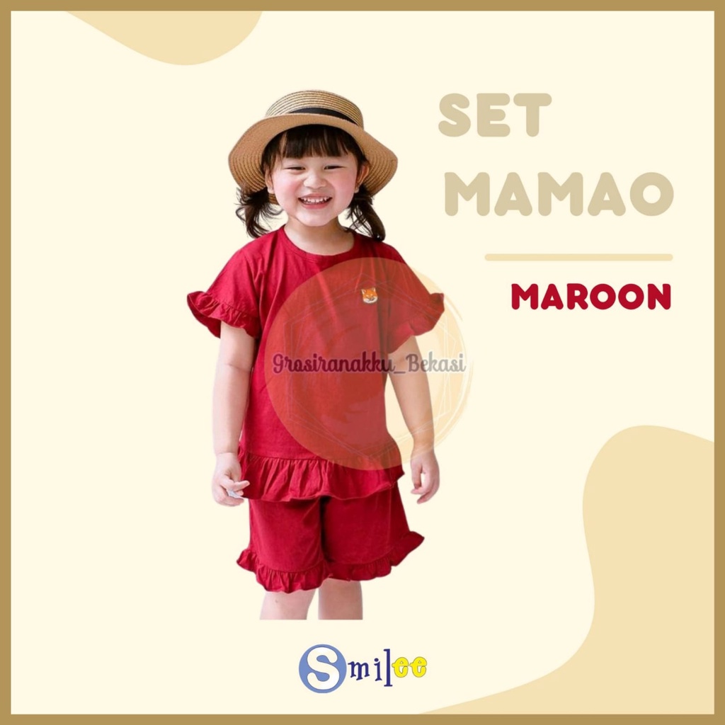 Setelan Anak Kaos Smilee Mamao Maroon Size 1-5Tahun