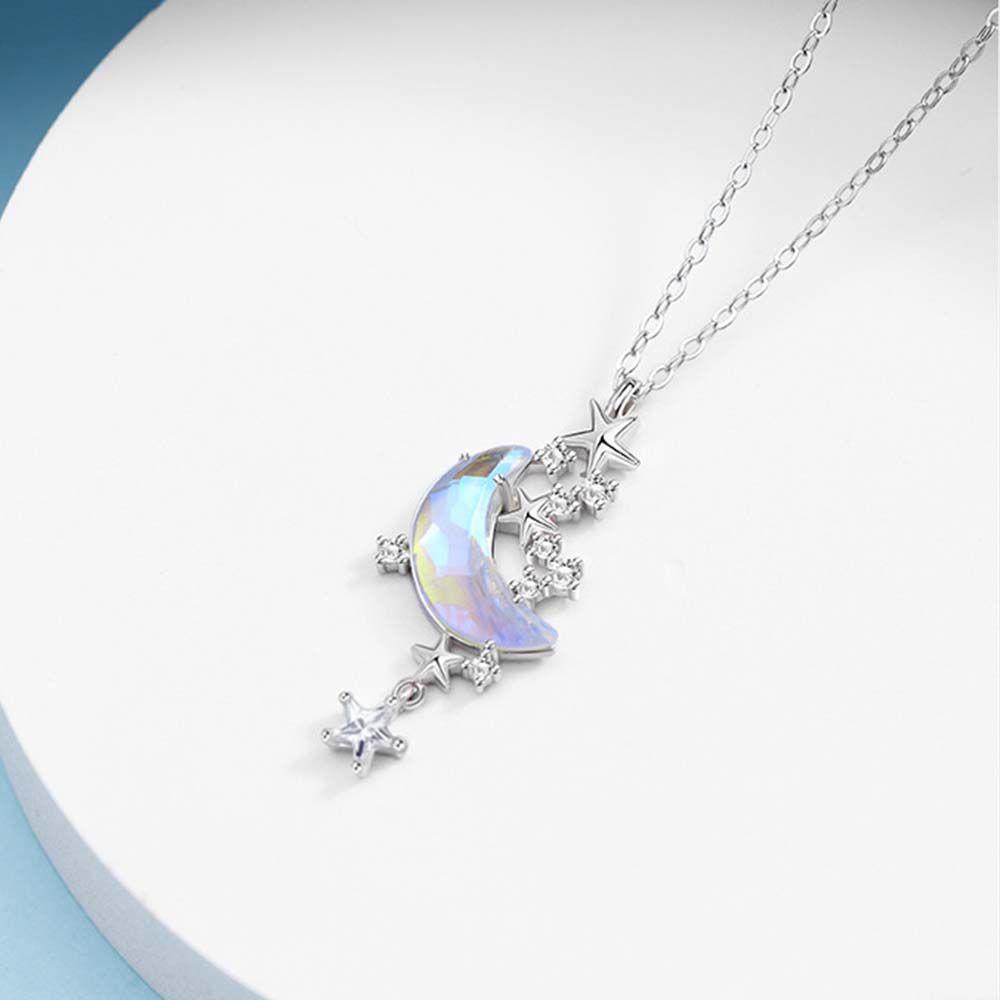 Mxbeauty Kalung Wanita Mewah Sederhana Bulan Bintang Liontin Hadiah Temperamen Zirkon Rantai Klavikula