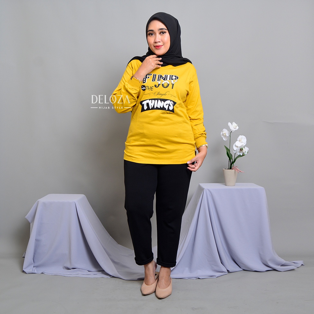 DELOZA ORIGINAL KAOS WANITA LENGAN PANJANG MUSLIM -  ATASAN WANITA BLOUSE PANJANG KEKINIAN JUMBO -