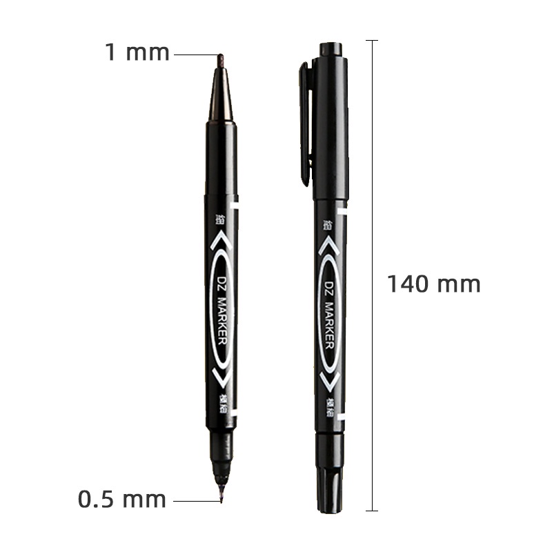 0.5mm/1mm Creative Double Head Marker Black/Blue/Red Ink Student Waterproof Oily Pen