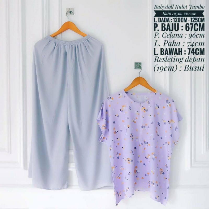 Setelan Babydoll Pendek Kulot Jumbo Rayon Viscose