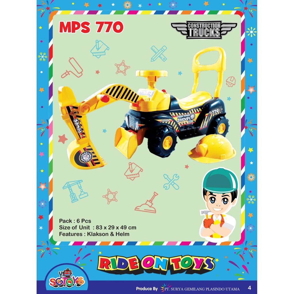 Mobil Anak Bisa Dinaiki Truk Excavator Beko Mainan Mobil Dorong Anak SG TOYS MPS 770 dan MPP 3088