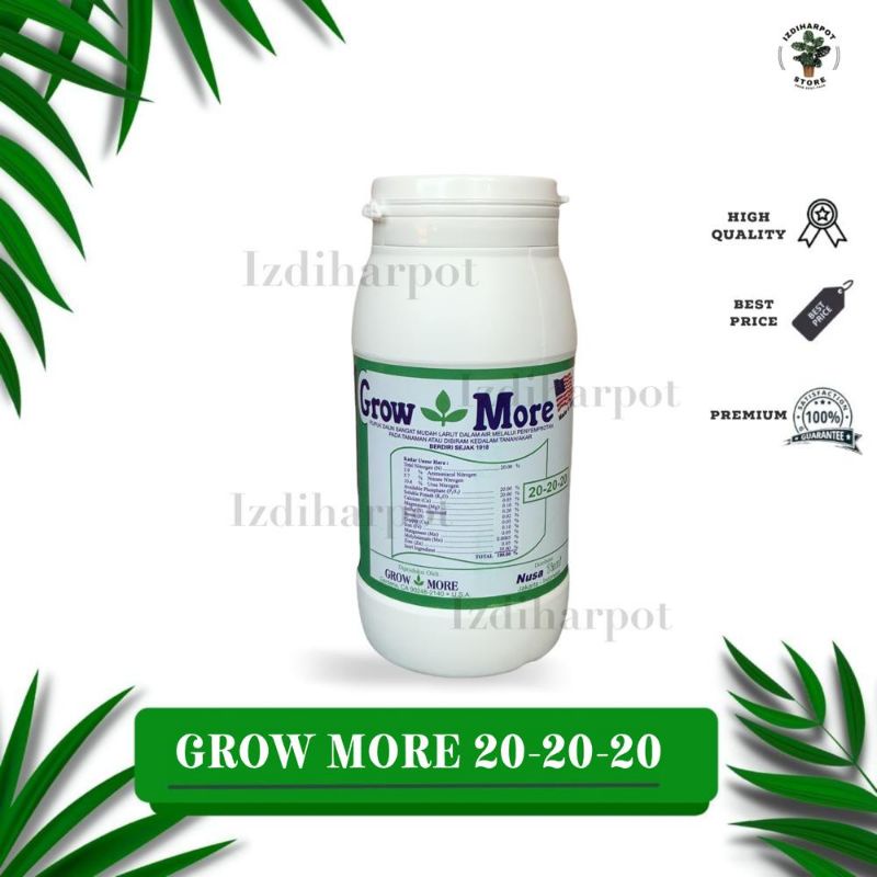 Pupuk nutrisi npk GROWMORE 20-20-20 untuk buah,bunga,daun dan akar (454gr) - GROWMORE BOTOL 20-20-20 SEIMBANG