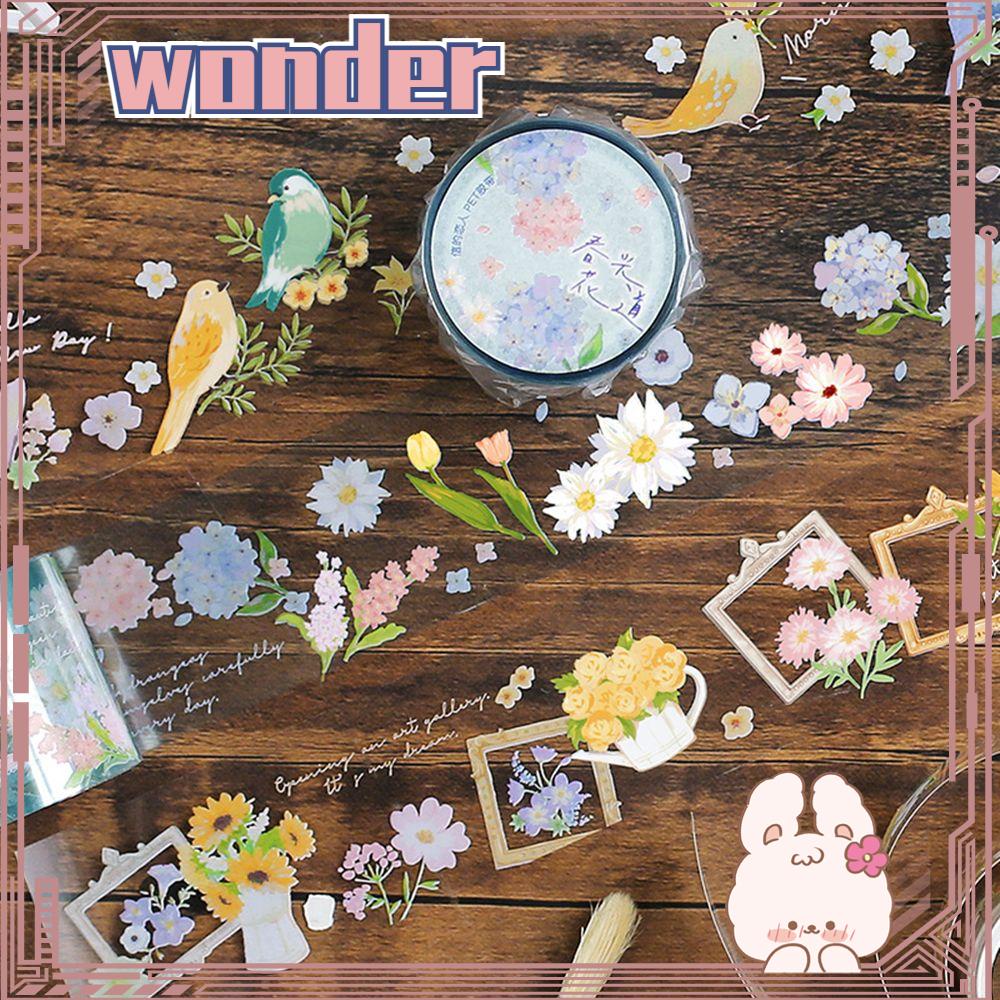 Wonder Masking Tape / Selotip Washi Anti Air Motif Bunga / Burung / Hewan Untuk Dekorasi Agenda