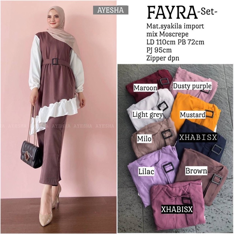 Fayra Set Setelan Tunik Asimetris & Celana Syakila Moscrepe Belt Pinggang