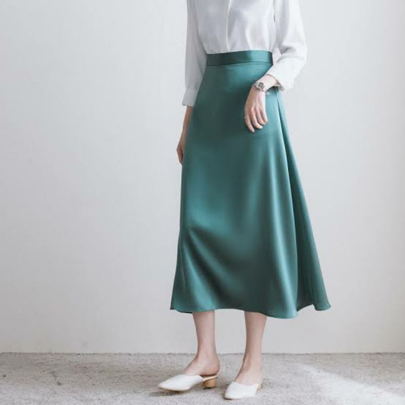 ROK MIDI / ROK MIDI SATIN SKIRT PREMIUM / ROK BAHAN JATUH / ROK MIDI SATIN SILK korean