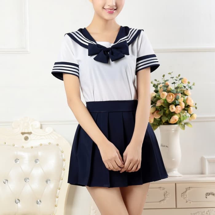 SEPE seragam sekolah jepang navy sailor seifuku lengan pendek navy blue cosplay