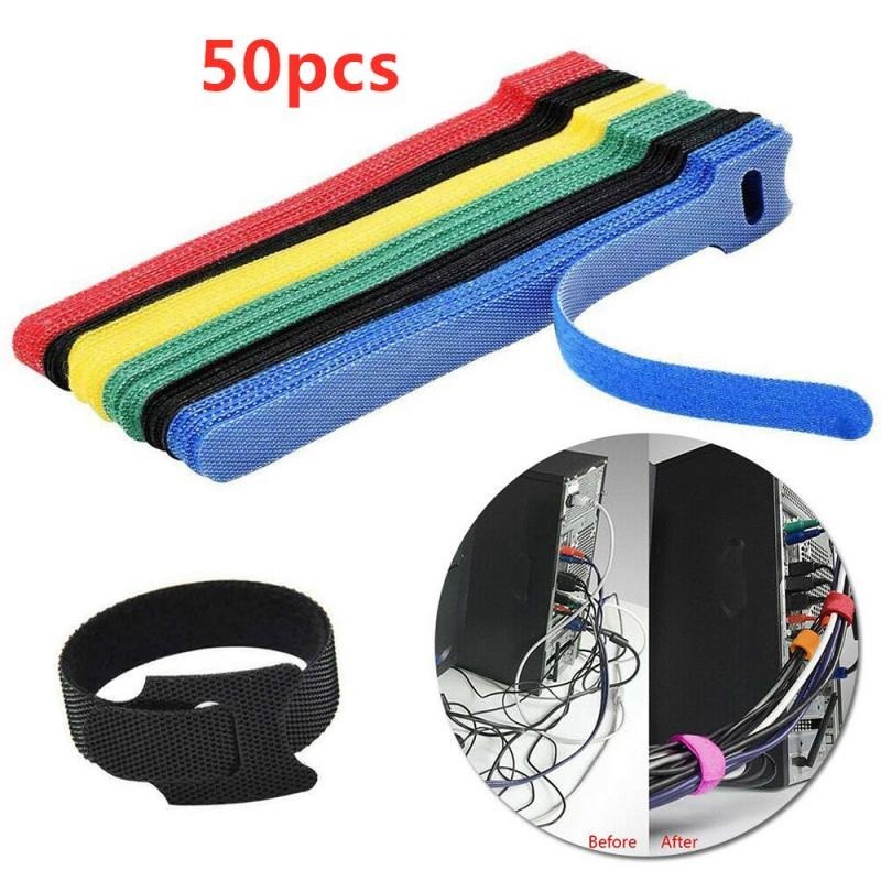 50pcs Velcro Strap Tali Ikat Perapi Kabel Cable Ties Management Loop