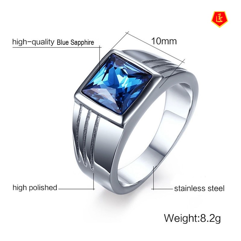 [Ready Stock]Simple Personality Inlaid Sapphire Ring