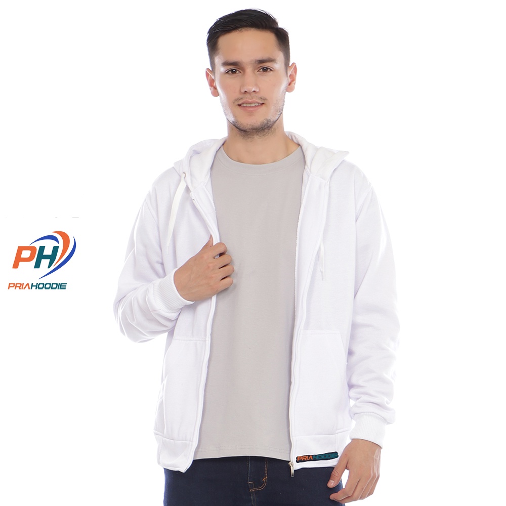 PriaHoodie Jaket Hoodie Zipper Polos Pria Cowok Laki Laki M - XXL (Bisa Cod)-PUTIH