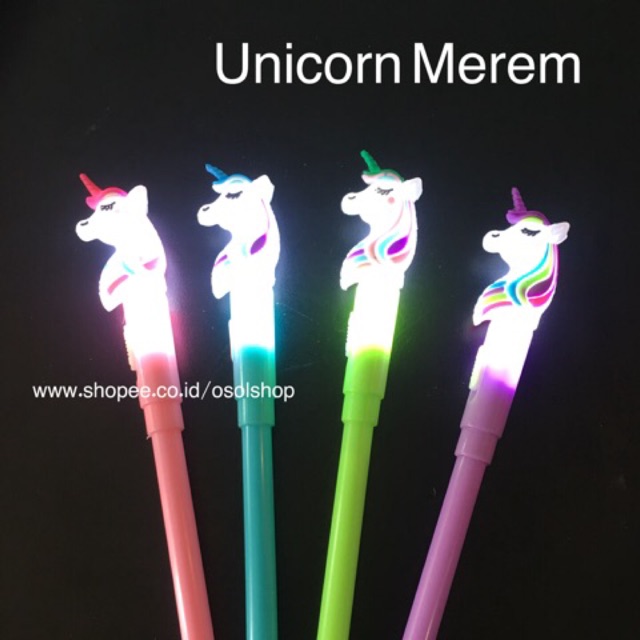 1 LUSIN PULPEN lampu unicorn poni / LED pony gel pen doraemon