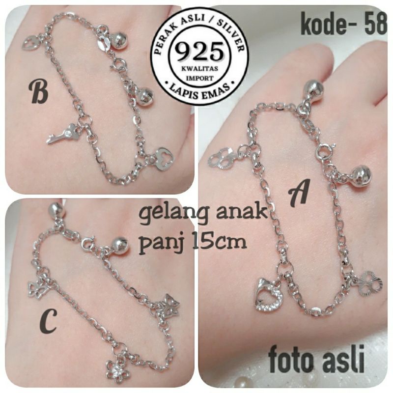 GELANG ANAK PERAK ASLI 925 LAPIS EMAS ANTI KARAT/GELANG TANGAN ANAK PERAK/GELANG TANGAN ANAK KUPU KU
