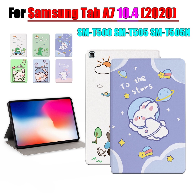 [Tidur/Wake] Untuk Samsung Galaxy Tab A7 10.4 (2020) SM-T500 SM-T505 SM-T505N 10.4-inci Tablet Pelindung Case Fashion Pola Kartun Anime Stand Flip Cover