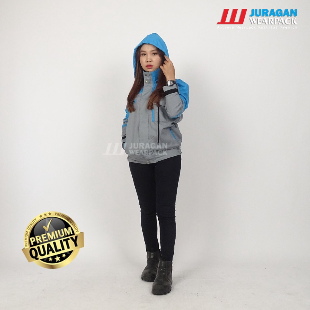 Wearpack Kerja / Wearpack Safety Jacket Hoodie Weather Shield Warna Biru Toska Kombinasi Abu-abu