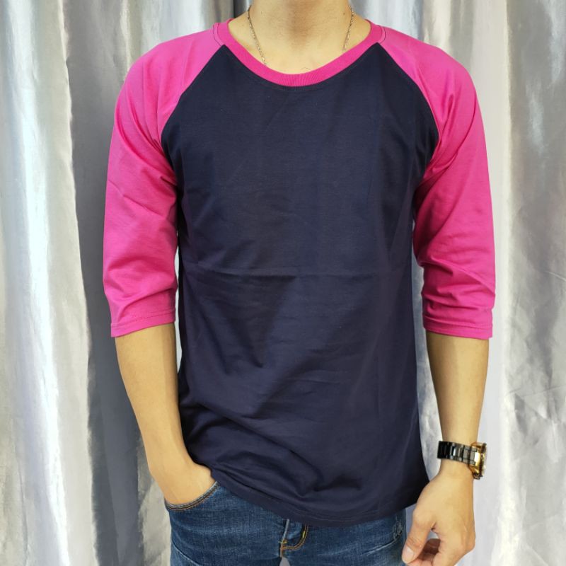 kaos polos reglan NAVY-PINK lengan 3/4 UK M L XL XXL