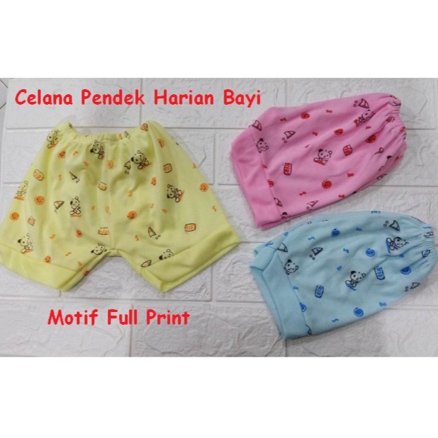 3pcs Celana Pendek Bayi Harian Tebal Motif Sablon Full Print Mulai 0-12 BulanTGS