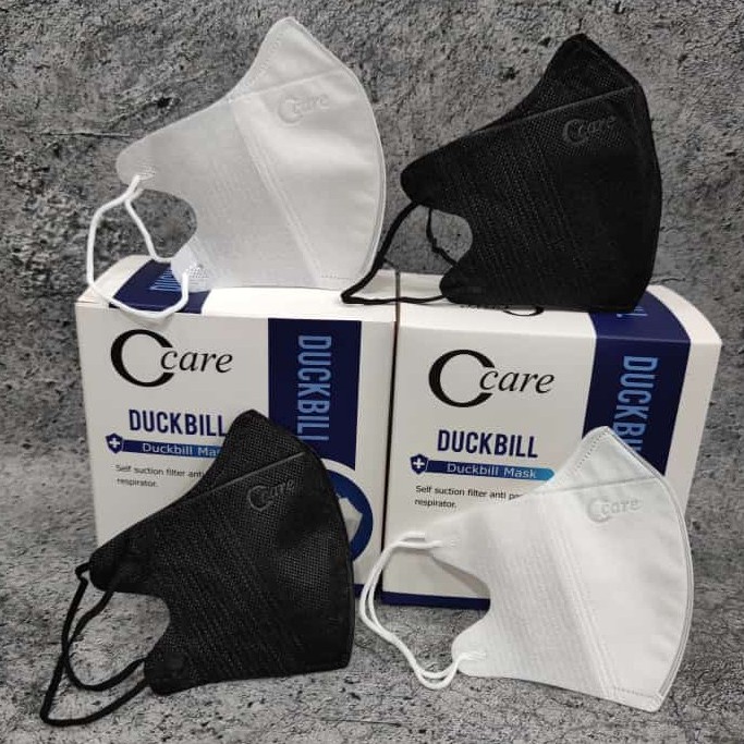 BOX ISI 50 - MASKER DUCKBILL CCARE GARIS EMBOS 4PLY 3PLY HITAM PUTIH 50 PC