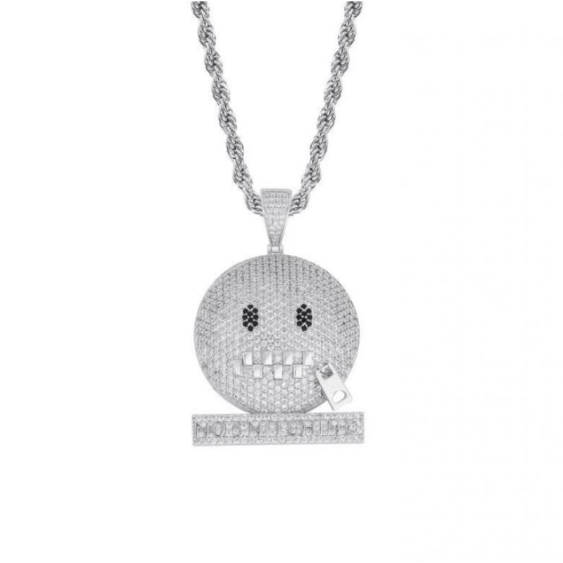 Kalung Liontin Wajah Bulat Model Ritsleting Gaya hip-hop hipster Untuk Pria