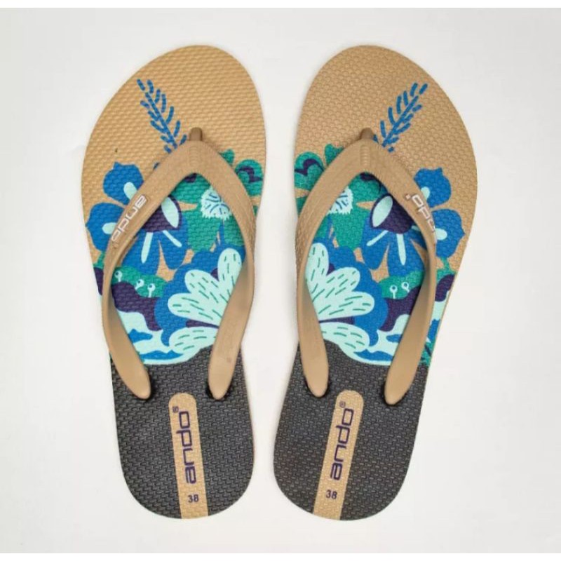 Ando Sendal Liberty 01 Terbaru Wanita Motif Bunga Original - Crem