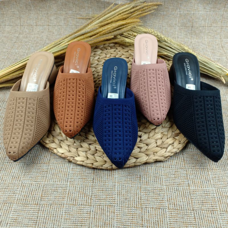 GRAVICI - Sepatu Slip On Mules Wanita Bahan Rajut Import AR 19