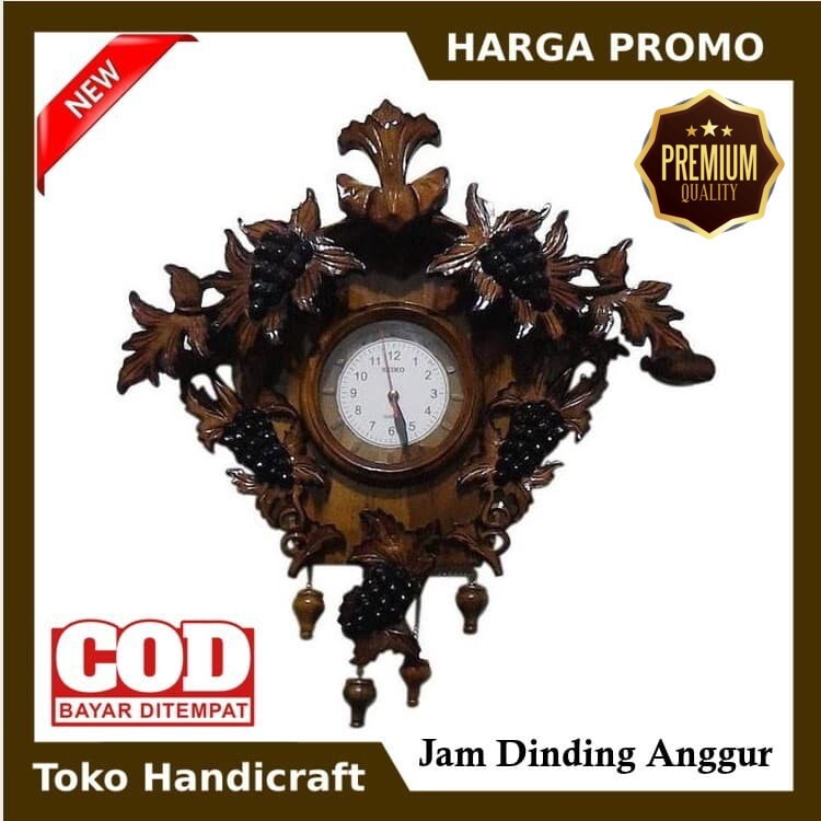 (tokohandicraft) JAM DINDING KAYU JATI UKIR ANGGUR / JAM HIAS JATI / JAM DINDING KAYU UKIR JEPARA