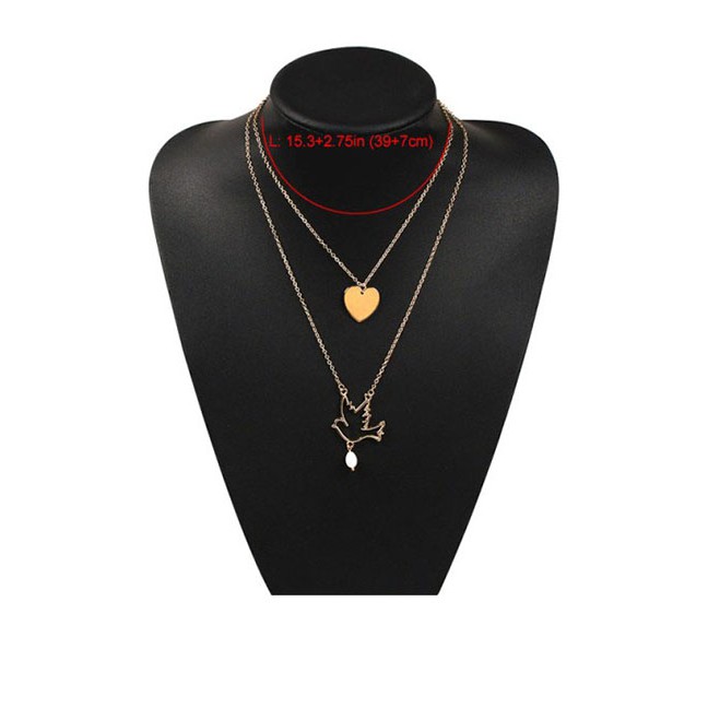 LRC Kalung Fashion Gold Alloy Love Bird Double Layer Necklace D17020