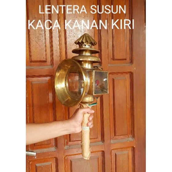 Lampu Lentera Antik Bahan Kuningan Kaca Dua Sisi Kanan Kiri Gebyok / Joglo / Dokar / Delman / Andong