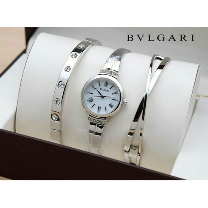 Jam Tangan Wanita / Jam Tangan Cewek / Bvlgari Set / Silver