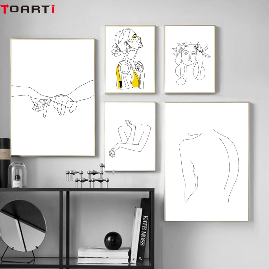 abstract women line drawing nordic posters prints wall art canvas painting wall pictures for home decor no framed shopee malaysia on woman line drawing wall art