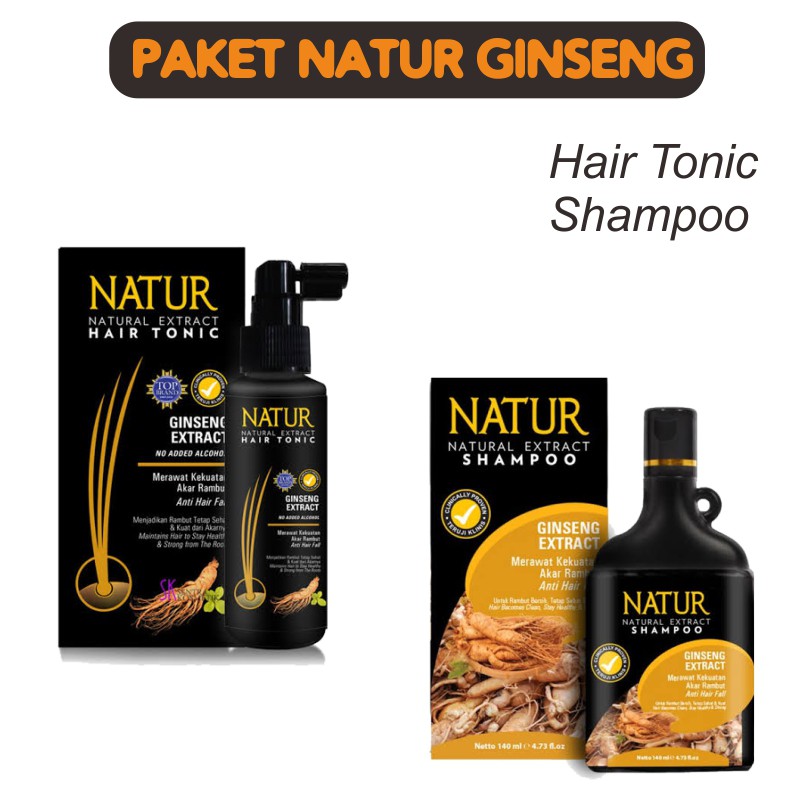 Paket Natur Hair Tonic 90ml + Shampoo 140ml Ginseng (penyubur rambut)