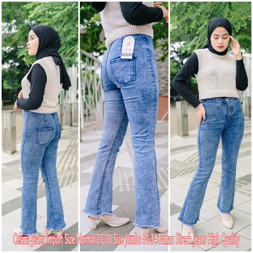 Jeans HW cutbray wanita . hw cutbray SNOW BLUE , Celana jeans wanita terlaris