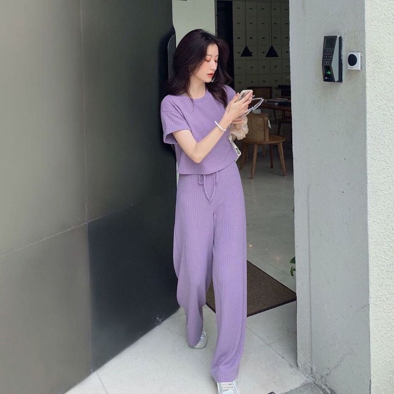STT6188 setelan wanita rajut celana panjang import