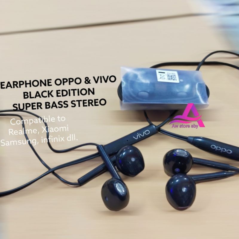 (BLACK EDITION) EARPHONE ORI BASS STEREO HEADSET VIVO/ HEADSET OPPO/ EARPHONE OPPO