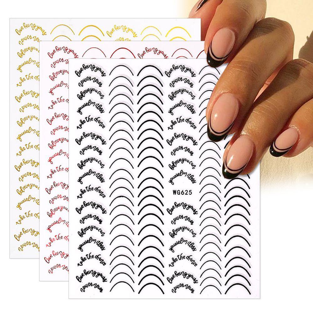 AUGUSTINA Agustin 3D Geometri Stiker Kuku DIY Pesona French Gold Striping Tape Self Adhesive Nail Art Dekorasi