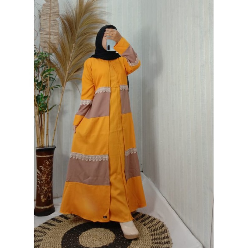 gamis PELANGI ANATASYA renda 3 dua warna SHABBY WOLLYCREPE busui