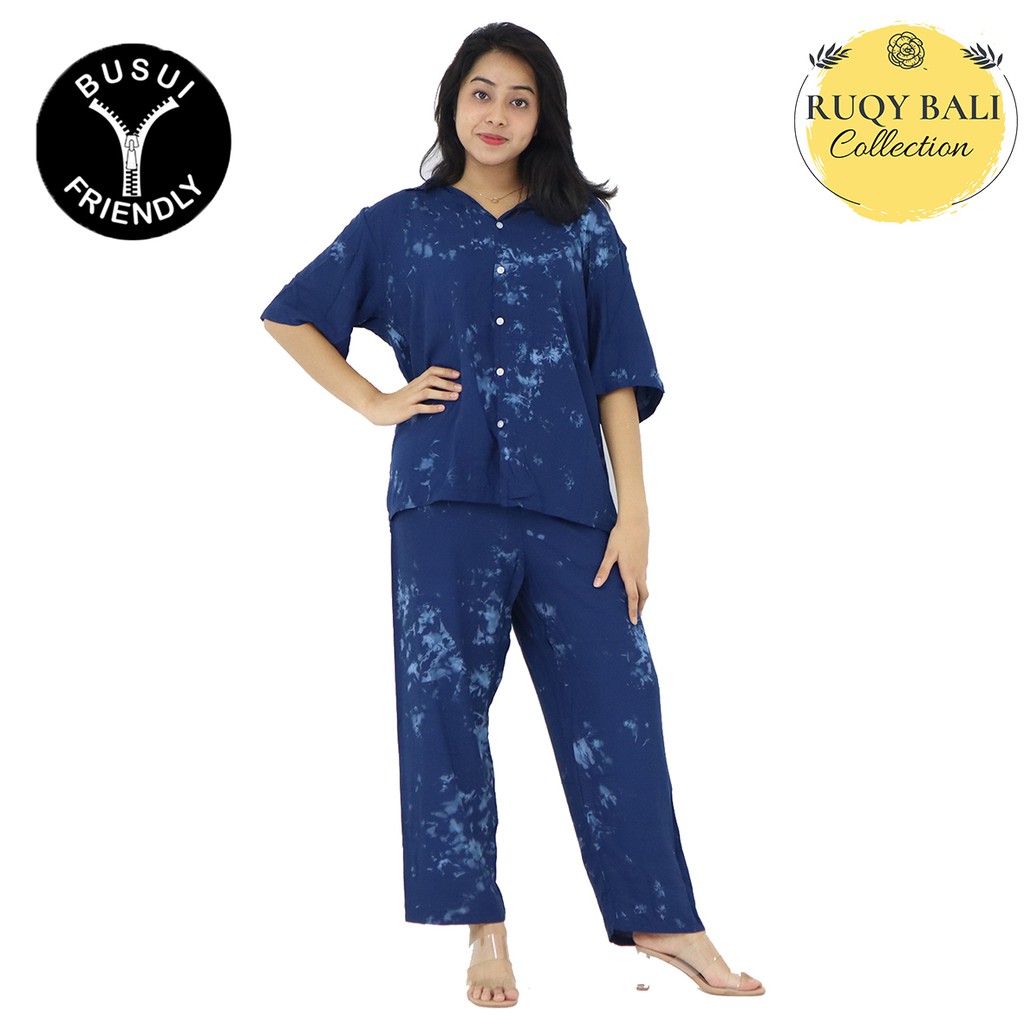 Setelan Piyama Lengan Pendek Rayon Tie Dye Wanita Ld110 | Pajamas Katun Rayon (Grosir)