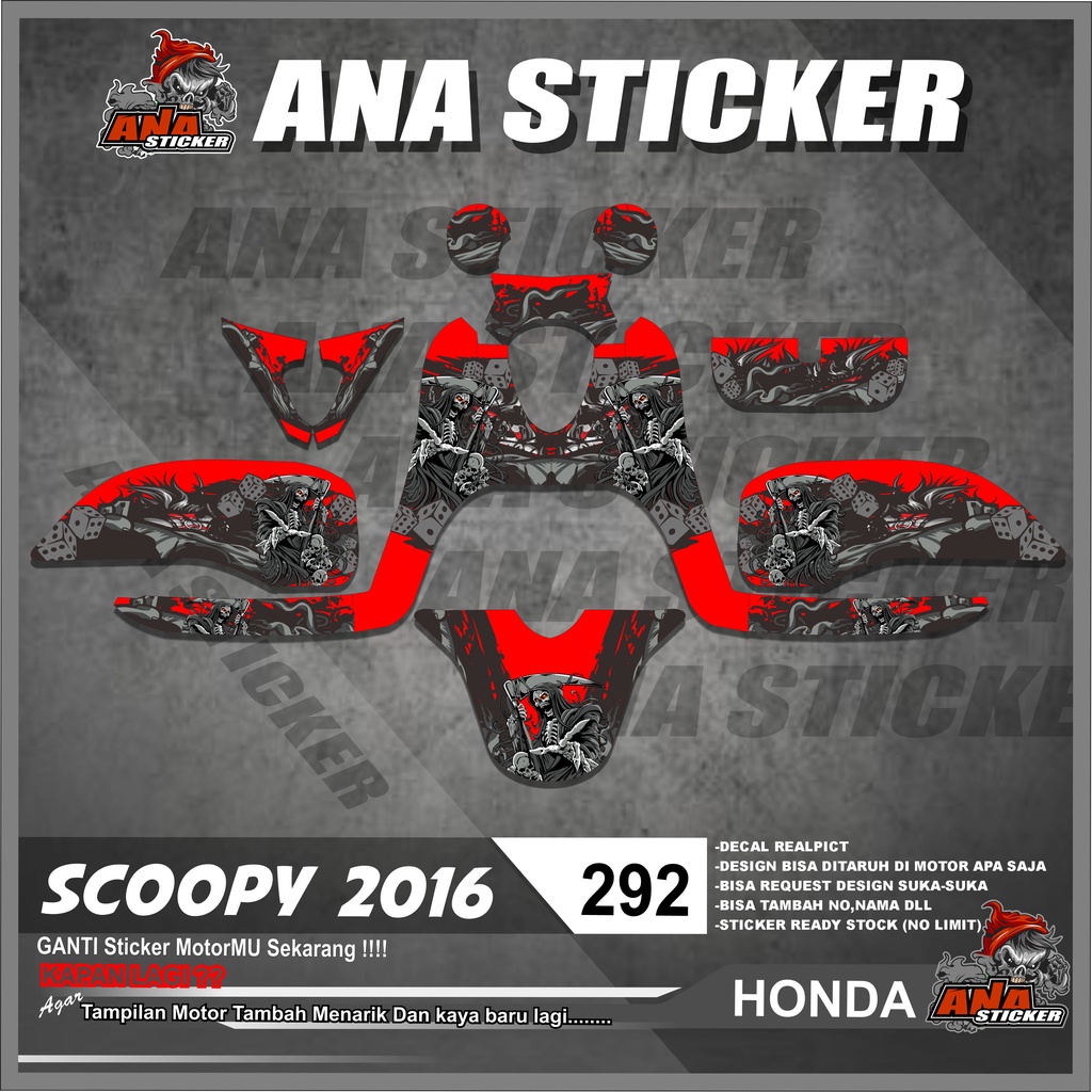292 DECAL Variasi HONDA SCOOPY 2016 - DECAL Variasi List TENGKORAK Full Design Grafis Keren